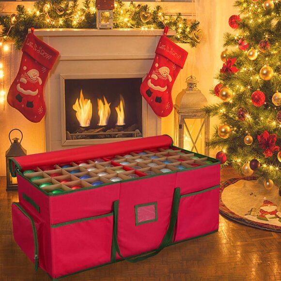 Christmas Ornament Storage Box -Up to 160 Holiday Ornaments with Adjustable Divi - Picture 2 of 7